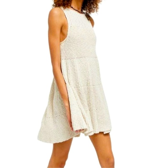 Free People Oatmeal Cream Combo Raffle Sweater Lined Dress Size small - Picture 1 of 9